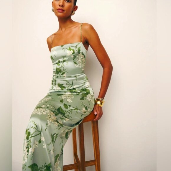 Reformation Dresses & Skirts - NEW Reformation Frankie Long Silk Dress in Tea Garden Green Floral | size 2